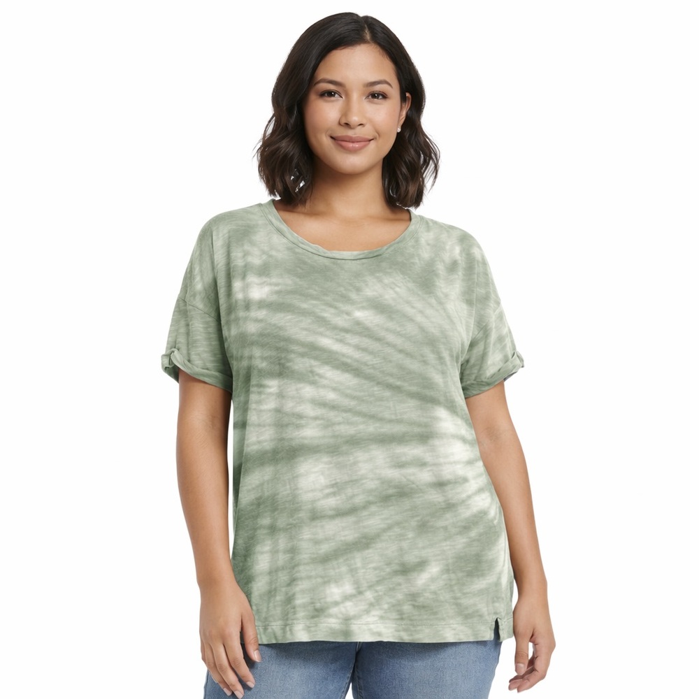 Time and Tru Green Tie Dye Slub Knit Short Sleeve Top Size L